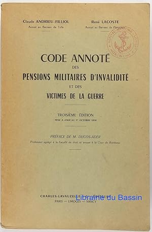 Imagen del vendedor de Code annot des pensions militaires d'invalidit et des victimes de la guerre a la venta por Librairie du Bassin