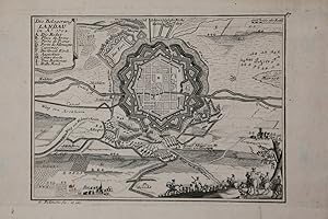 Landau / Pfalz: "Die Belagerung Landau in A. 1702". Grundriß der Stadt und Belagerung. Kupferstic...