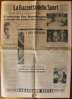 Gazzetta dello Sport. Anno 53° N. 199, 22 Agosto 1949. "Il velocista van Steenbergen campione del...