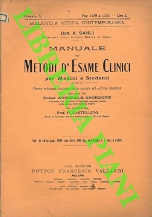 Bild des Verkufers fr Manuale dei Metodi d'Esame Clinici per Medici e Studenti zum Verkauf von Libreria Piani