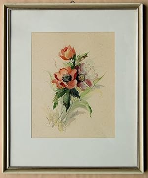 Original, sehr gutes Blumenaquarell von Hannes, signiert