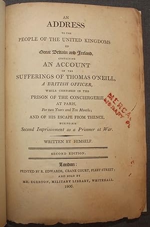 AN ADDRESS TO THE PEOPLE OF THE UNITED KINGDOMS OF GREAT BRITAIN AND IRELAND, CONTAINING AN ACCOU...
