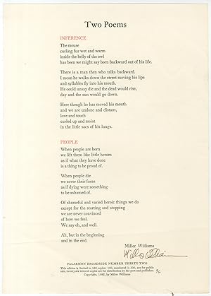 Seller image for Broadside): Two Poems for sale by Between the Covers-Rare Books, Inc. ABAA