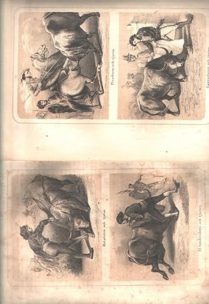 2 lithographierte getönte Tafeln mit 4 Abb. zum spanischen Stierkampf zeigt Matador, Picador, Cap...