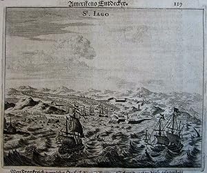 St Jago Santo Domingo harbor 1676 antique engraved Ogilby view print