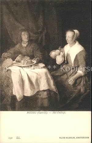 Bild des Verkufers fr Postkarte Carte Postale 11782499 Kuenstlerkarte Gabriel Metsu Het Ontbijt Nr. 150 Das Fruehstueck Kuens zum Verkauf von Versandhandel Boeger