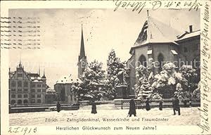 Postkarte Carte Postale 11778826 Zuerich Zwingli Denkmal Wasserkirche und Fraumuenster Zuerich