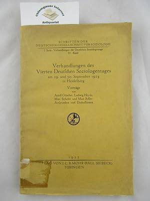 Verhandlungen des VIERTEN (4.) Deutschen Soziologentages am 29. und 30. September 1924 in Heidelb...