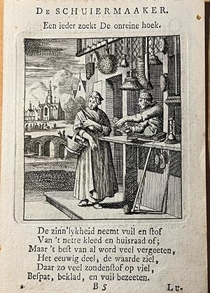 Antique print/originele prent: De Schuiermaker/The Brush-Binder.