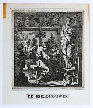 [Antique print, etching] De Beeldhouwer/The Sculptor, published 1718.