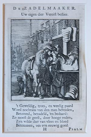 Antique print/originele prent: De Zadelmaaker/The Saddler.