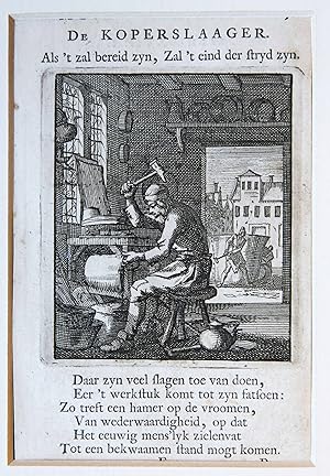 Antique print/originele prent: De Koperslaager/The Copper Smith.