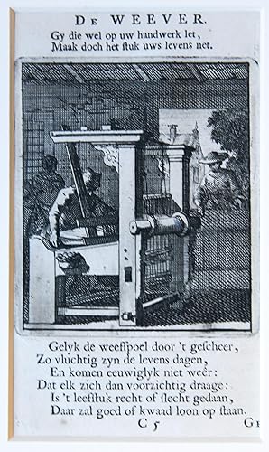 Antique print/originele prent: De Weever/The Weaver.