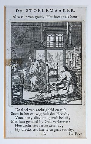 Antique print/originele prent: De Stoelemaaker/The Chair-Maker.