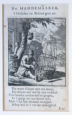 Antique print/originele prent: De Mandemaaker/The Basket Maker.