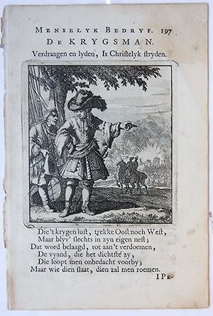 Antique print/originele prent De Krygsman/The Warrior.