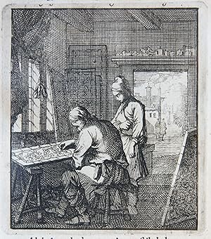 Antique print/originele prent: De Borduurder/The Embroiderer.