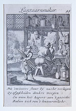 Antique print/originele prent: De Lantaarnmaaker/The Lantern Maker.