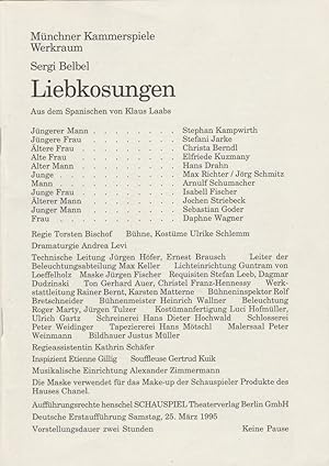 Bild des Verkufers fr Programmheft LIEBKOSUNGEN von Sergi Belbel. Spielzeit 1994 / 95 Werkraum Heft 5 zum Verkauf von Programmhefte24 Schauspiel und Musiktheater der letzten 150 Jahre