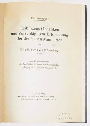 Seller image for Leibnizens Gedanken und Vorschlge zur Erforschung der deutschen Mundarten. Einzelausgabe aus den Abhanldungen der Preuischen Akademie der wissenschaften, Jahrgang 1937, Phil.-hist. Klasse, Nr. 2. for sale by Antiquariat Stefan Wulf