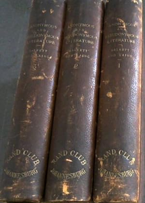 Bild des Verkufers fr A Dictionary of the Anonymous and Pseudonymous Literature of Great Britain - including the works of foreigners written in, or translated into the English language - 3 volumes zum Verkauf von Chapter 1