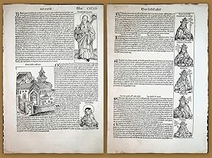 WELTCHRONIK Blatt, Leaf: CXLIIII [144] recto: Der Heilige Benedikt. Das Kloster von Monte Cassino...