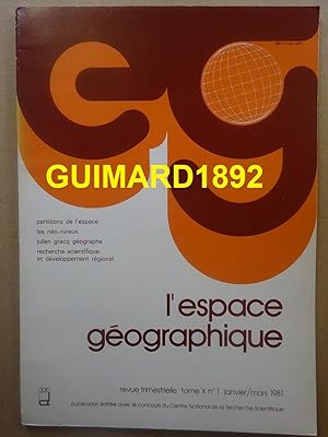 L'Espace géographique tome X n°1 janvier 1981