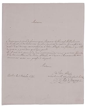 [Autograph letter, signed, to Frederica Louisa of Hesse-Darmstadt].Berlin, 2 October 1791. 4to (2...