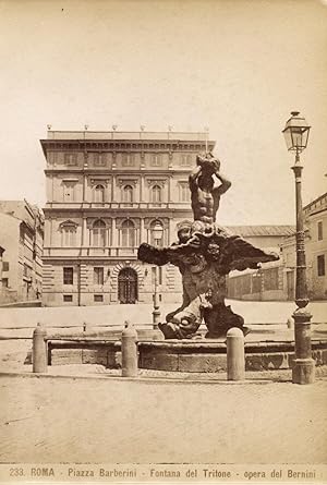 Roma Piazza Barberini Fontana Tritone Foto originale all'albumina 1880c S1262