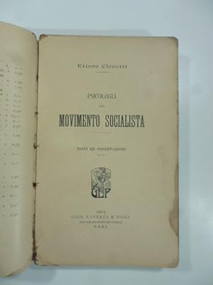 Bild des Verkufers fr Psicologia del movimento socialista. Note ed osservazioni. zum Verkauf von Coenobium Libreria antiquaria