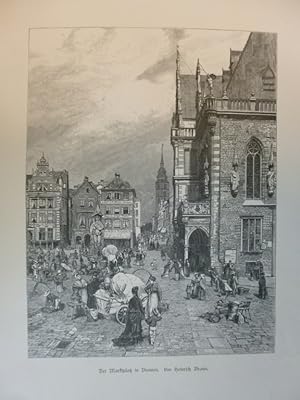 Orig. Holzstich: Bremen - Der Marktplatz in Bremen. Von Heinrich Braun.