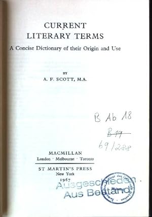 Seller image for Current Literary Terms. A Concise Dictionary of their Origin and Use for sale by books4less (Versandantiquariat Petra Gros GmbH & Co. KG)