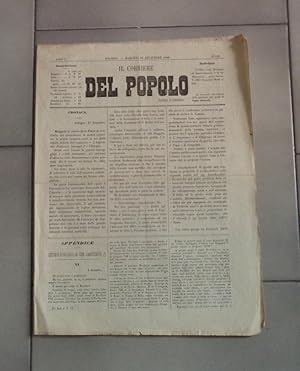 IL CORRIERE DEL POPOLO (patria e libertà), ANNO PRIMO NUMERO 16 del 18 dicembre 1860, Bologna, Ti...