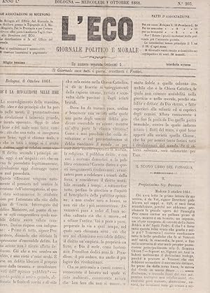 L'ECO, giornale politico e morale, numero 203 del 01 ottobre 1861- ANNO PRIMO., Bologna, Tipograf...