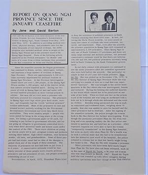 Bild des Verkufers fr REPORT ON QUANG NGAI PROVINCE SINCE THE JANUARY CEASEFIRE (1973) (Brochure) zum Verkauf von Bloomsbury Books