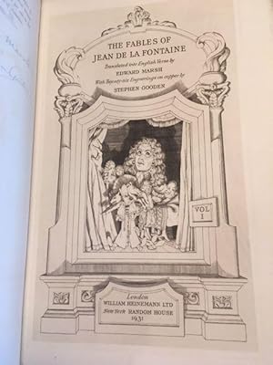 THE FABLES OF JEAN DE LA FONTAINE Translated into English Verse by Edward Marsh With Twenty-six E...