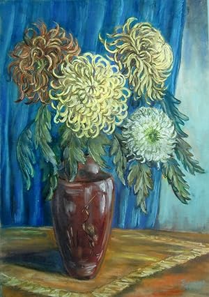 Finkernagel 1945, großes Pastell:i Chrysanthemen, signiert (K)