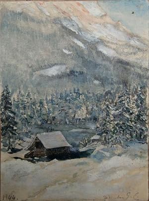 Aquarell, monogrammiert: G.E. 1944 - Winterlandschaft in den Vogesen