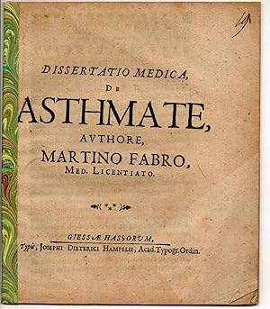 Bild des Verkufers fr Medizinisch Dissertation. De asthmate. zum Verkauf von Wissenschaftliches Antiquariat Kln Dr. Sebastian Peters UG