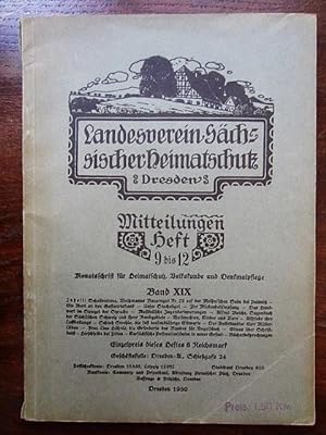 Seller image for Landesverein Sächsischer Heimatschutz. Monatsschrift für Heimatschutz und Denkmalpflege Band XIX Mitteilungen Heft 9 bis 12 1930 for sale by Rudi Euchler Buchhandlung & Antiquariat