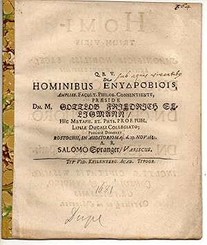 Bild des Verkufers fr Philosophische Disputation. De hominibus enydrobiois. zum Verkauf von Wissenschaftliches Antiquariat Kln Dr. Sebastian Peters UG