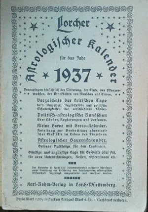 Bild des Verkufers fr Lorcher Astrologischer Kalender 1937. zum Verkauf von Versandantiquariat Jena