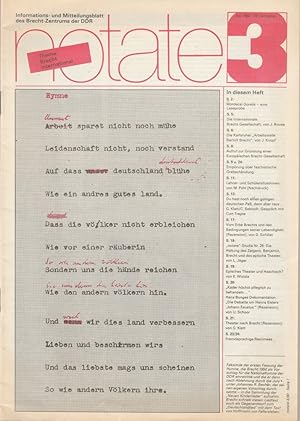 Bild des Verkufers fr notate 3 Juli 1990 Informations- und Mitteilungsblatt des Brecht-Zentrums der DDR zum Verkauf von Programmhefte24 Schauspiel und Musiktheater der letzten 150 Jahre
