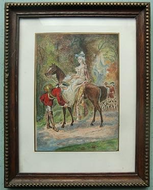 Dame zu Pferd und ein Kavalier, sehr feines Original