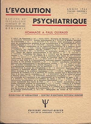 Immagine del venditore per L'volution Psychiatrique - Cahiers de Psychologie clinique et de Psychopathologie gnrale - Anne 1966 - Tome XXXI - Fascicule II - Avril-Juin. - Hommage  Paul Guiraud. venduto da PRISCA