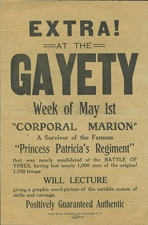 "Corporal Marion", A Survivor of the . Battle of Ypres". W.W.I propaganda handbill