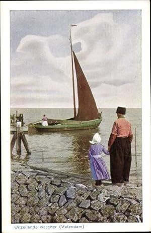 Bild des Verkufers fr Ansichtskarte / Postkarte Uitzeilende visscher, Edam Volendam Nordholland, Niederlndische Trachten zum Verkauf von akpool GmbH