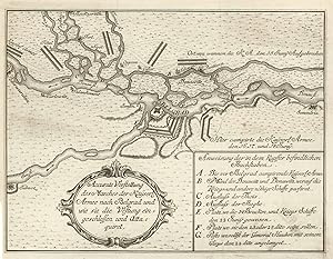 Bild des Verkufers fr Befestigungsplan mit Umgebung u. Belagerung i.J. 1717 ('Accurate Vorstellung des Marches der Kayserl. Armee nach Belgrad und wie sie die Vestung eingeschlossen und Attaquiret.'). zum Verkauf von Antiquariat Norbert Haas