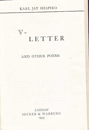 Seller image for V - Letter and Other Poems for sale by Mr Pickwick's Fine Old Books