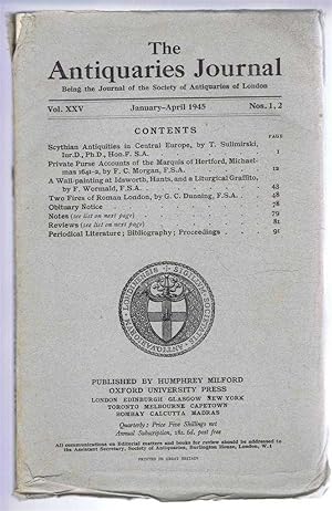 Bild des Verkufers fr The Antiquaries Journal, Being the Journal of The Society of Antiquaries of London, Volume XXV, 1945, Numbers 1 and 2. January and April 1945 zum Verkauf von Bailgate Books Ltd